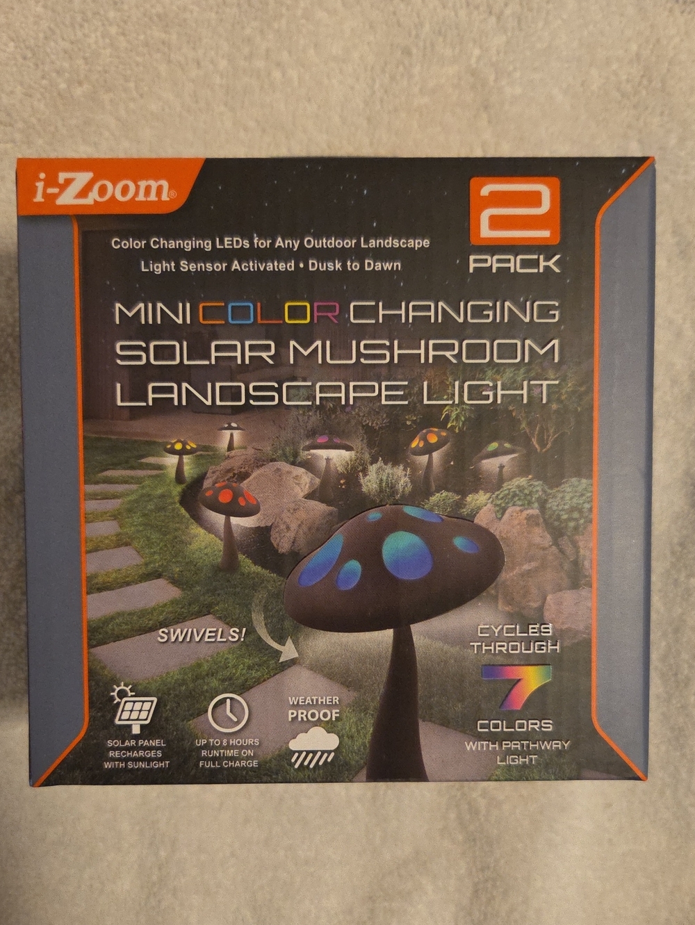 Zoom Mini Color-Changing Solar Mushroom Pathway Lights - Multicolor (2 Pack)